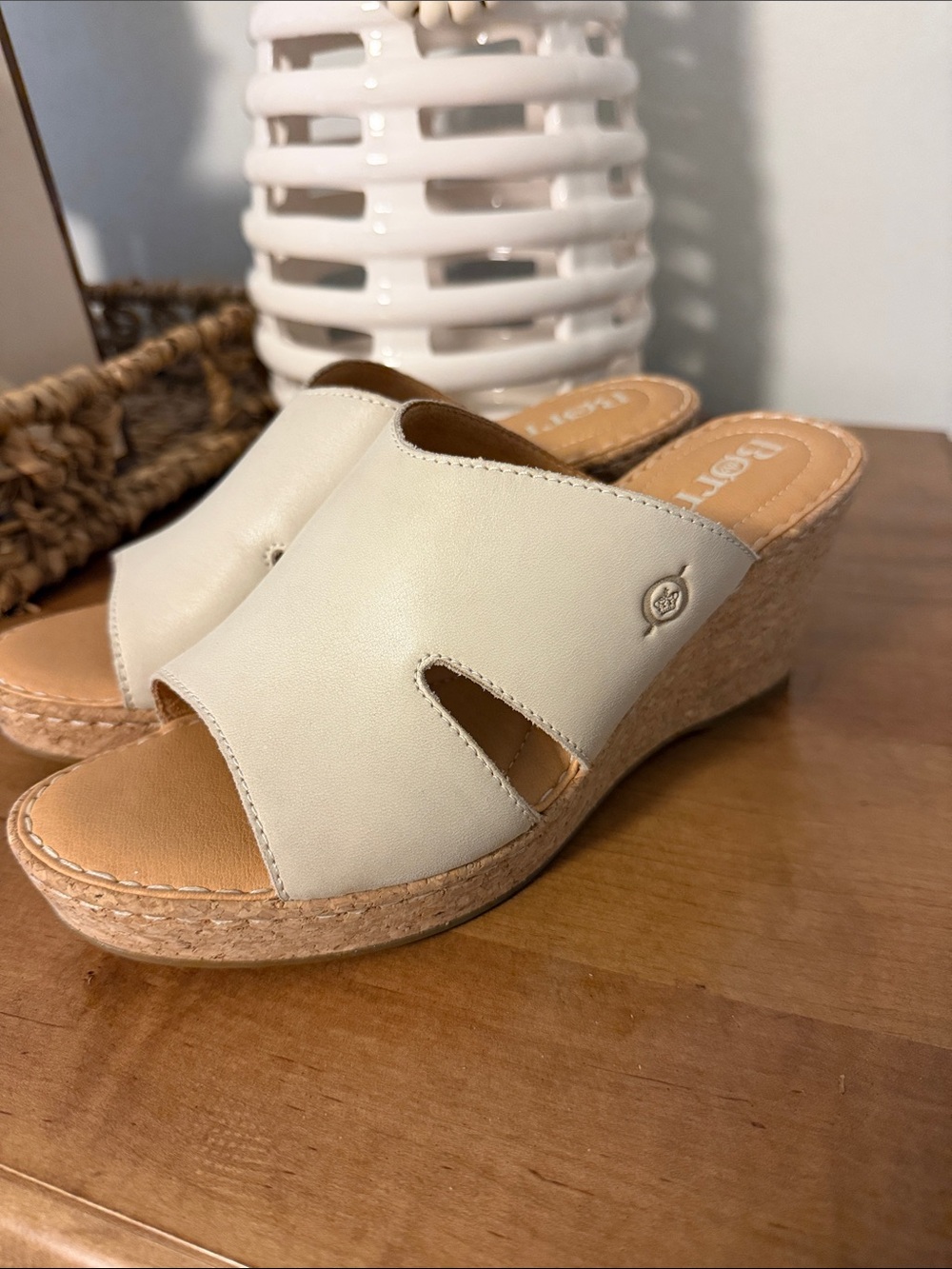 Born Women's Ivory Wedge Slide Sandals